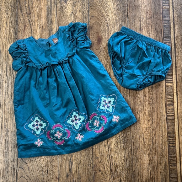 Tea Collection Other - Tea Collection Embroidered Teal Baby Dress with Bloomers